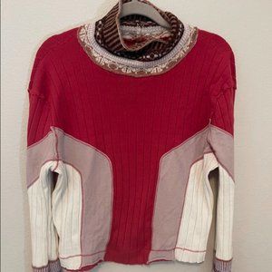 Free People Multi Pattern Red Knit Sweater